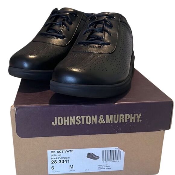 Johnston & Murphy Activate Black Leather Lace Up U Throat Shoes Boys Size 6 NIB - Picture 1 of 9